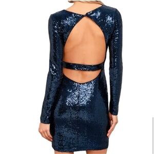 Lulus XS Star sighting Navy Blue Backless Sequin Bodycon Dress